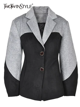 Женские минималистичные куртки хитового цвета TWOTWINSTYLE с лацканами и длинными рукавами в стиле пэчворк, однобортный пиджак в стиле пэчворк, модная женская одежда