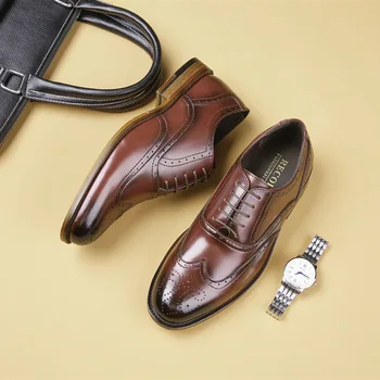 Британские кожаные туфли с круглым носком Мужские официальные дерби с резными блоками Итальянские туфли zapatos para hombre для мужской свадьбы