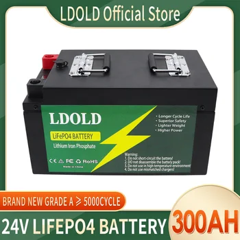 Батарея 24V LiFePO4 300Ah 200Ah 100AH Встроенные Литий-Железо-Фосфатные Элементы BMS В Упаковке 5000 + Циклов Для Кемперов RV Golf Cart Solar