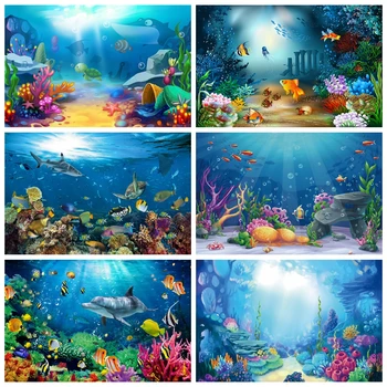 Фон для фотосъемки подводного мира Океан, Подводные Рыбы, Кораллы, Аквариум, Декор для аквариума, Фон для портрета ребенка, Фотостудия
