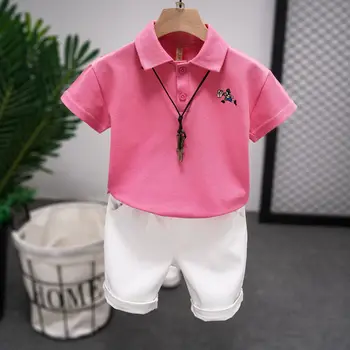 Летний комплект для мальчиков 2023, летняя новая детская хлопковая рубашка-поло, комплект из двух предметов для мальчиков