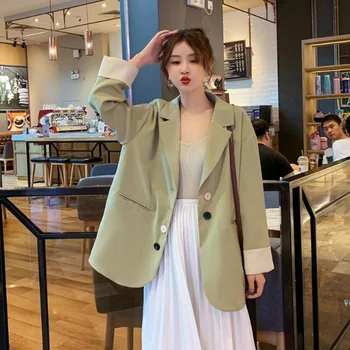 Зеленый пиджак Женский весенне-осенний костюм для отдыха 2022 Интернет-знаменитость Женское пальто в британском стиле в корейском стиле