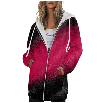 Женская осенне-зимняя модная толстовка на молнии с длинным рукавом, пуловер с капюшоном, спортивные тренировочные рубашки, повседневные топы с принтом 여성 자켓