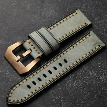Кожаный ремешок для часов ручной работы 20 22 24 мм Сине-зеленый Винтажный мужской Кожаный браслет с бронзовой пряжкой CNUS8