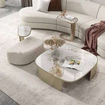 Журнальный столик итальянского дизайна Mavisun, 3 комбинации оснований из нержавеющей стали, Спеченный камень, Мраморный стол в центре гостиной