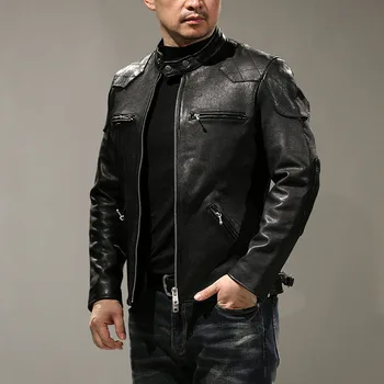 Мужская тонкая винтажная куртка Storm Rider из натуральной итальянской тосканской коровьей кожи с хлопчатобумажной подкладкой C400 азиатского размера