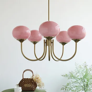 Подвесной светильник в стиле ретро из светодиодного стекла, современная розовая форма шара, подсветка E27, домашние лампы, спальня, кабинет, Детская комната, светильники Lustre