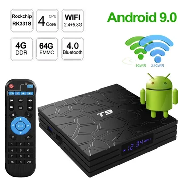 Android 9,0 TV BOX RK3318 Четырехъядерный 4 ГБ ОЗУ 64 ГБ ПЗУ 2,4 G/5G Двойной WIFI USB 3,0 4K Bluetooth 4,0 2 ГБ 16 ГБ Телеприставка
