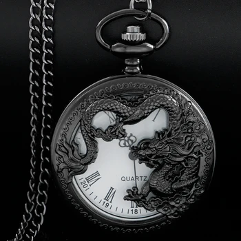 2023 Новая Черная текстура, Летающий дракон, полые кварцевые карманные часы, мужское ожерелье, часы с подвеской, Женские ювелирные аксессуары, подарок