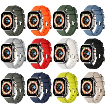 Мягкий Силиконовый ремешок для Apple Watch SE Серии 7 6 5 4 3 2 1 41 мм 45 мм 38 мм 42 мм Резиновый Ремешок для часов iWatch 4/5 40 мм 44 мм