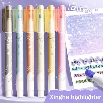 6шт блестящих маркеров, учащиеся рисуют каракули Разноцветными блестящими ручками, Маркер для заметок, канцелярские принадлежности Kawaii для школьного офиса