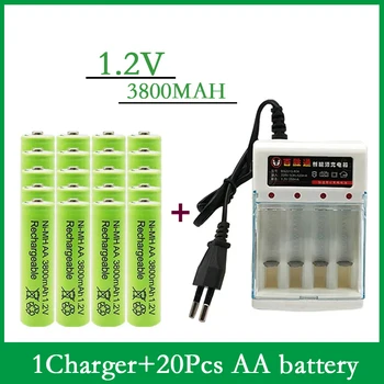 Новая аккумуляторная батарея AA 3800mAh Никель-водородная аккумуляторная батарея AA1.2v, подходит для светодиодных игрушек MP3 + зарядное устройство