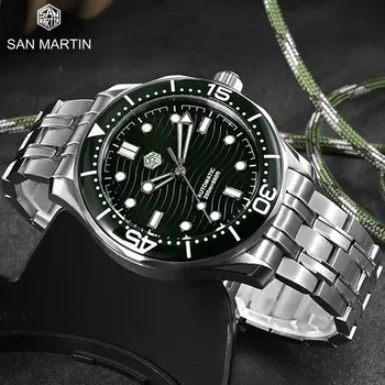 Мужские Автоматические механические наручные часы San Martin YN55 С сапфировым стеклом BGW-9, полностью светящиеся Дайверские часы 20Bar, водонепроницаемые часы