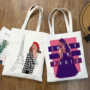 Креативная холщовая сумка-тоут Emily In Paris, эко-сумка для покупок, женская складная пляжная сумка для покупок