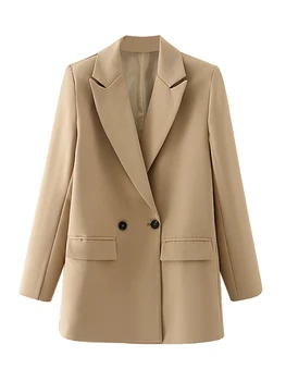 Женский блейзер цвета Хаки, винтажное пальто с зубчатым воротником и карманом 2023, модные женские повседневные шикарные топы