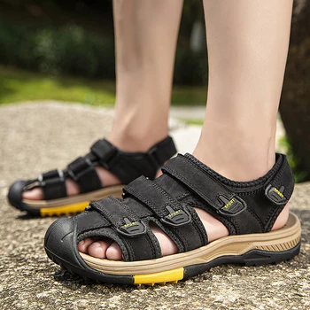 Новые летние мужские сандалии из натуральной кожи, повседневная мужская обувь, уличные Удобные дышащие пляжные сандалии, модные кроссовки в римском стиле