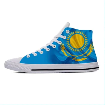 Казахстан Казахский Флаг Патриотическая Забавная Модная Повседневная Тканевая обувь С высоким берцем Легкие Дышащие Мужские И женские кроссовки с 3D принтом.