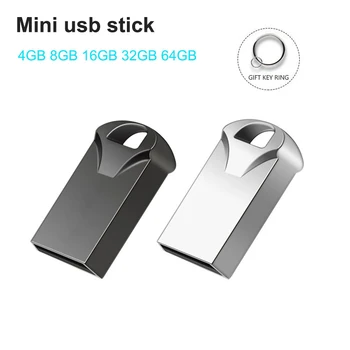 Мини-USB-флешки 8 ГБ 16 ГБ 32 ГБ 64 ГБ 128 ГБ флеш-накопитель USB Memory Stick крошечная металлическая флешка Высокоскоростной U-диск