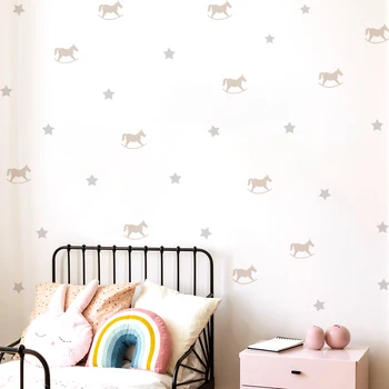 Наклейки на стену в стиле бохо, деревянная лошадь, звезды, Медведь, Олень, наклейки на стены для детской, Детская комната, Спальня, Фрески, Домашний декор