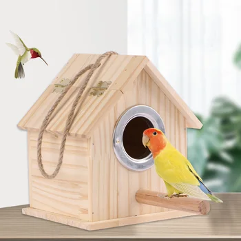 Деревянный ящик для разведения попугаев Подвесное Птичье Гнездо Клетка Коробка Теплое Украшение Птичьего домика на открытом воздухе