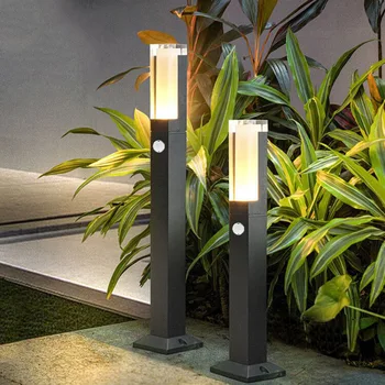 Водонепроницаемый светодиодный светильник с датчиком движения PIR мощностью 10 Вт на открытом воздухе с алюминиевой колонной, освещающей садовый ландшафт, дорожные фонари