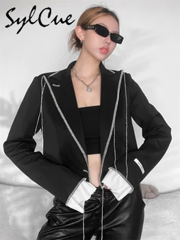 Sylcue French Street Элегантная Зрелая женственная Красивая Уверенная Универсальная Повседневная Крутая Уверенная женская простая черная куртка