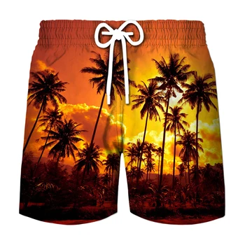 2023 Верхняя одежда с видом на кокосовую пальму, шорты с 3D цифровой печатью, мужская летняя быстросохнущая пляжная одежда для серфинга, индивидуальность