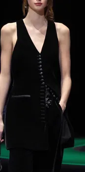 Топовая женская мода, Черный бархатный Шелковый тонкий жилет, топы, элегантные универсальные однобортные пальто без рукавов с V-образным вырезом, свитер, топ