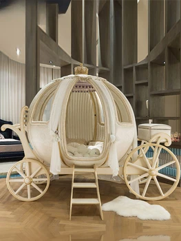 Кровать принцессы из массива дерева в европейском стиле бежевая детская забавная коляска Французская милая детская креативная тыквенная кровать на заказ