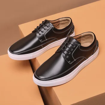 Новая повседневная деловая мужская обувь в британском стиле, нескользящая обувь на плоской подошве из натуральной кожи, тренд