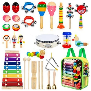 Детские музыкальные инструменты, деревянные ударные инструменты, Бубен, Ксилофон, игрушки для детей, простые в использовании, разноцветные