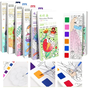 12 Листов Детской книги для рисования акварельными граффити для детей младшего школьного возраста, портативный Карманный Блокнот для рисования, книжка с картинками
