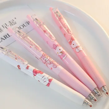 Sanrio 12/24 шт. Гелевая ручка Kawaii Cute Hello Kitty Press для учащихся начальной и средней школы, черная Шариковая ручка диаметром 0,5 мм