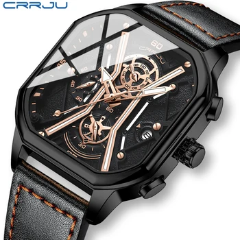 Мужские кварцевые часы CRRJU Sport с хронографом, модный синий силиконовый ремешок, наручные часы с тонным циферблатом и датой 3atm, водонепроницаемые