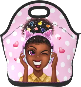 Сумка для ланча для афроамериканки Black Girl Love Music, сумки для ланча с мягкой неопреновой изоляцией, Герметичный холодильник, водонепроницаемый Ланч-бокс