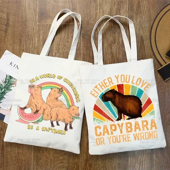 Capybara Cute Ulzzang Shopper Bag Принт Холст Мультфильм Животных Сумка-Тоут Сумки Женская сумка Harajuku Сумки через плечо