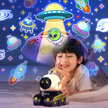 Любимый подарок детей Мультяшный робот Автомобиль Проекционная лампа Сказочная Звездная Вселенная Проектор для праздника животных Ночник с динамиком BT