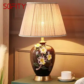 Современная латунная Керамическая настольная лампа SOFITY со светодиодной подсветкой, Креативный Европейский Медный настольный светильник для дома, гостиной, спальни