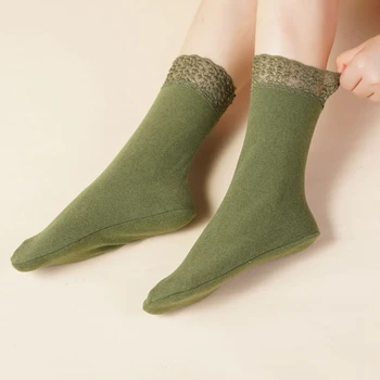 2 Пары зимних теплых Плюс бархатные кружевные носки средней длины, женские однотонные Мягкие дышащие Толстые прямые Зимние носки Большого размера