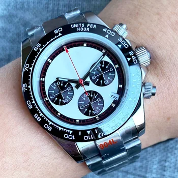 Новый черно-белый Многофункциональный хронограф VK63, 39 мм кварцевые мужские наручные часы, многоцветный циферблат, Сапфировое стекло, керамический безель