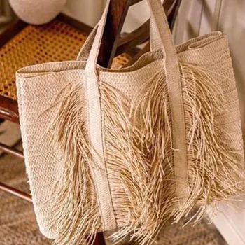 Модная простая сумка большой вместимости, весна-лето, Новые плетеные сумки из соломы с кисточками, универсальная женская сумка для пляжного отдыха