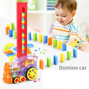 Игрушка-модель электропоезда Domino Rally со светом и звуком, подарки для детей, красные и прозрачные строительные блоки, обучающий автомобиль