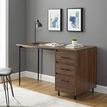 Выдвижной ящик из современного дерева и металла, Компьютерный письменный стол, рабочее место для домашнего офиса, маленький, 52 дюйма, темный орех