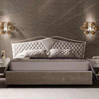 Италия роскошная двуспальная кровать в главной спальне, мягкая кровать 1,8 м, большая кровать из нержавеющей стали, 6-футовая кровать, роскошная мебель на заказ