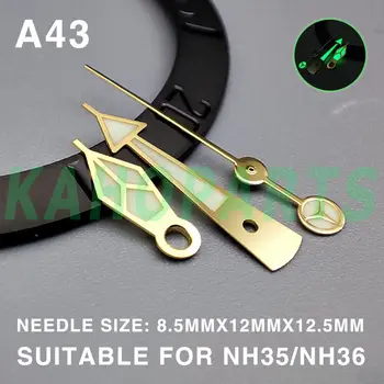 Стрелки часов Miyota NH35/36 4R/7S/NH38 с тремя ромбами зеленого цвета с золотой отделкой