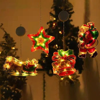 Подвесные Светильники На Присоске Рождества С Батарейным Питанием Декоративный Кулон Для Окна Торгового Центра