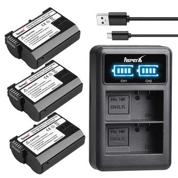 AsperX EN-EL15 EN EL15 ENEL15 Bateria Батарея + Зарядное Устройство Для Nikon z5 z6 z6 ii d610 d750 d800 d810 d850 d7000 d7100 d7200 d7500