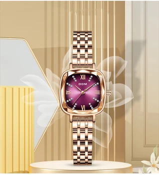 DOM Лидирующий бренд, Женские Роскошные часы-браслет с кристаллами, Модные женские кварцевые часы с бриллиантами, Стальные женские часы G-1678G-6M