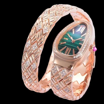 Часы в форме змеи, модные кварцевые часы люксового бренда с бриллиантами, водонепроницаемые часы с топовым механизмом