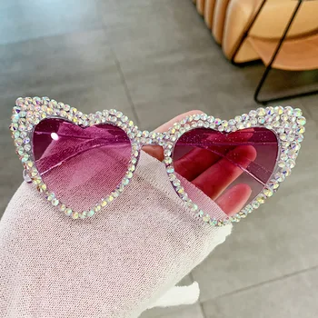 Солнцезащитные Очки с Бриллиантами для Женщин в Винтажной Большой Оправе С Металлическим Шарниром Персонализированные Очки Peach Heart Love Eyewear